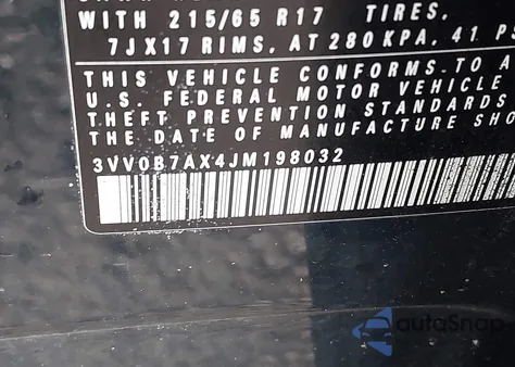 2018 Volkswagen Tiguan 2.0T S from USA, damaged, VIN 3VV0B7AX4JM198032